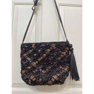 Vintage Sharif Brown Black Patchwork Leather Crossbody Shoulder Bag Made USA